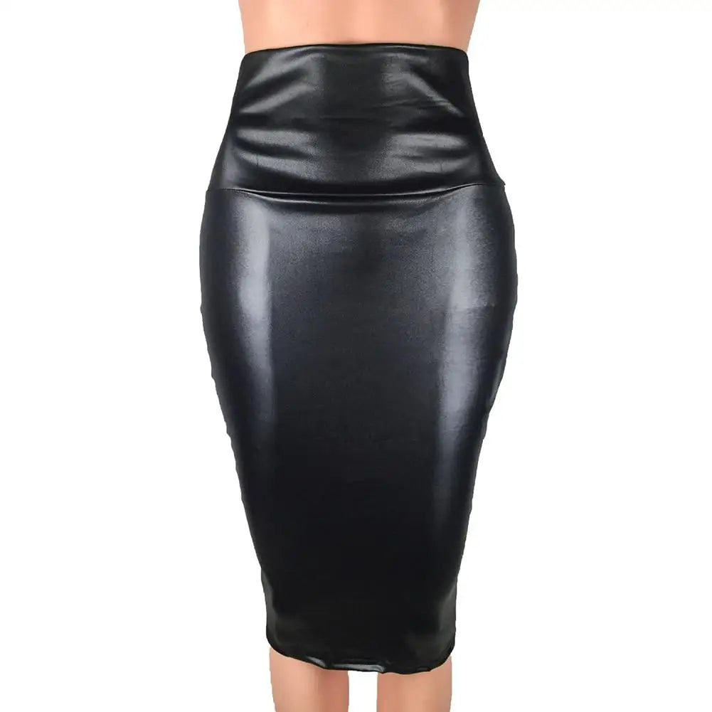 Sexy Kunstleder-Bleistiftrock mit hohem Bund & Rückenschlitz – Eleganter Bodycon Rock für Büro & Abendlook